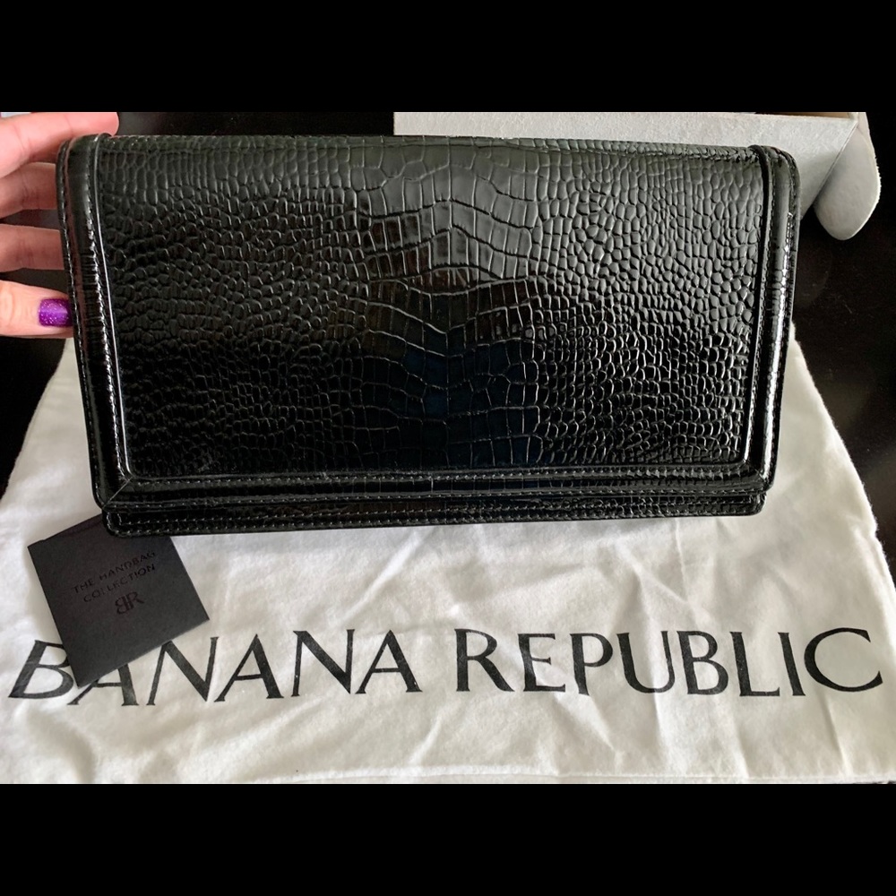 NWT Banana Republic Black Patent Leather Clutch